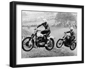 Two Motorcyclists Taking Part in Motocross at Brands Hatch, Kent-null-Framed Photographic Print