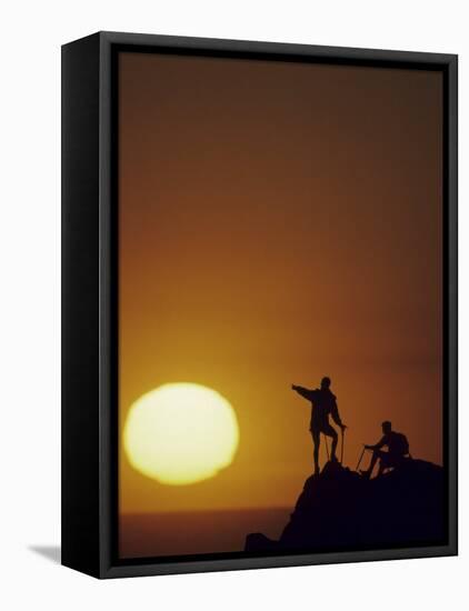 Two Mountain Climbers at Sunset-null-Framed Stretched Canvas