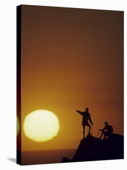 Two Mountain Climbers at Sunset-null-Stretched Canvas