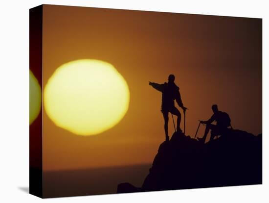 Two Mountain Climbers at Sunset-null-Stretched Canvas