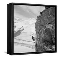 Two Mountain Climbers on the Side of a Mountain in Zermatt, Switzerland, 1954-null-Framed Stretched Canvas