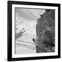 Two Mountain Climbers on the Side of a Mountain in Zermatt, Switzerland, 1954-null-Framed Photo