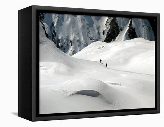 Two Mountain Hikers are Dwarfed by the Winter Landscape of the Formazza Valley-null-Framed Stretched Canvas