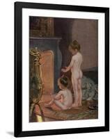 Two Naked Children Warm Themselves at the Fireside after their Bath-null-Framed Art Print