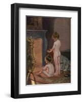 Two Naked Children Warm Themselves at the Fireside after their Bath-null-Framed Art Print