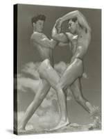 Two Naked Muscle Men Wrestling-null-Stretched Canvas