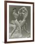 Two Naked Muscle Men Wrestling-null-Framed Art Print