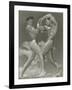 Two Naked Muscle Men Wrestling-null-Framed Art Print