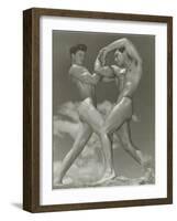 Two Naked Muscle Men Wrestling-null-Framed Art Print