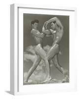 Two Naked Muscle Men Wrestling-null-Framed Art Print