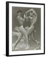 Two Naked Muscle Men Wrestling-null-Framed Art Print