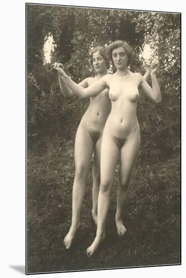 Two Naked Women Dancing Outdoors-null-Mounted Art Print