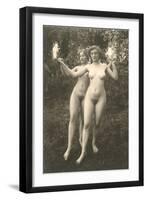 Two Naked Women Dancing Outdoors-null-Framed Art Print