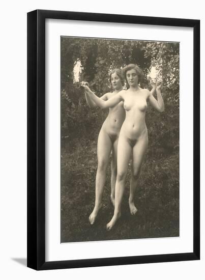 Two Naked Women Dancing Outdoors-null-Framed Art Print