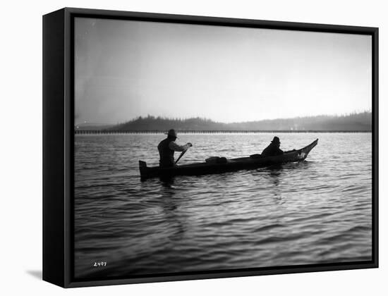 Two Native Americans with Canoe, Circa 1906-Asahel Curtis-Framed Stretched Canvas