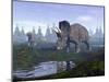 Two Nedoceratops Dinosaurs Walking to Water Puddle in the Morning Light-null-Mounted Art Print
