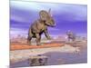 Two Nedoceratops Next to Water in a Colorful Rocky Landscape-null-Mounted Art Print