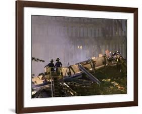 Two New York Firefighters View the Smoldering Rubble-null-Framed Photographic Print