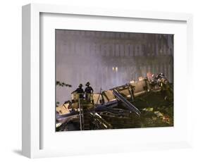 Two New York Firefighters View the Smoldering Rubble-null-Framed Photographic Print