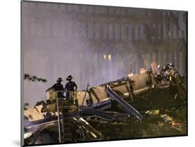 Two New York Firefighters View the Smoldering Rubble-null-Mounted Photographic Print