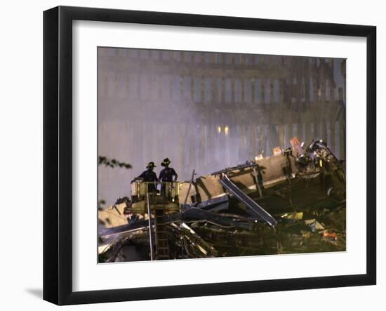 Two New York Firefighters View the Smoldering Rubble-null-Framed Photographic Print