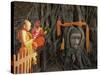 Two Novice Buddhist Monks with Offerings, Unesco World Heritage Site, Central Thailand-Gavin Hellier-Stretched Canvas