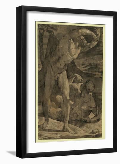 Two Nude Men: One Standing, One Reclining, Between 1500 and 1551-Domenico Beccafumi-Framed Giclee Print