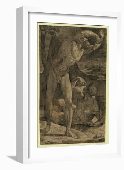 Two Nude Men: One Standing, One Reclining, Between 1500 and 1551-Domenico Beccafumi-Framed Giclee Print