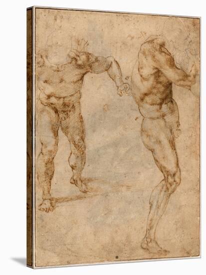 Two Nude Studies of a Man Storming Forward and Another Turning to the Right, C. 1504-Michelangelo Buonarroti-Stretched Canvas