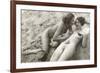 Two Nudes on Beach-null-Framed Premium Giclee Print