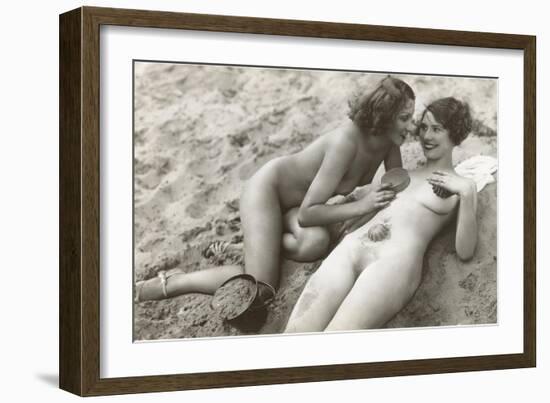 Two Nudes on Beach-null-Framed Art Print