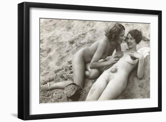 Two Nudes on Beach-null-Framed Art Print