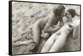 Two Nudes on Beach-null-Framed Stretched Canvas