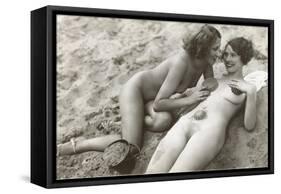 Two Nudes on Beach-null-Framed Stretched Canvas