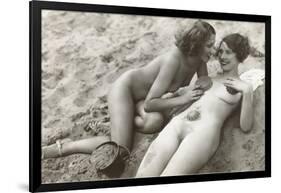 Two Nudes on Beach-null-Framed Art Print