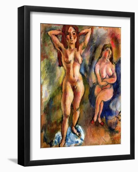 Two Nudes: One Standing, One Sitting, 1913 (Oil on Canvas)-Jules Pascin-Framed Giclee Print