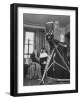 Two Nuns Smiling from the Wings While the Third Is Operating the Large TV Camera-null-Framed Photographic Print