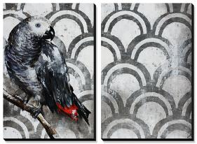 Two of a Feather - Grey Bird-Sydney Edmunds-Stretched Canvas