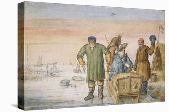 Two Old Men Beside a Sled Bearing the Coats of Arms of Amsterdam and Utrecht, 1620-33-Hendrik Avercamp-Stretched Canvas