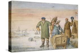 Two Old Men Beside a Sled Bearing the Coats of Arms of Amsterdam and Utrecht, 1620-33-Hendrik Avercamp-Stretched Canvas