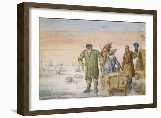 Two Old Men Beside a Sled Bearing the Coats of Arms of Amsterdam and Utrecht, 1620-33-Hendrik Avercamp-Framed Giclee Print