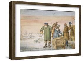 Two Old Men Beside a Sled Bearing the Coats of Arms of Amsterdam and Utrecht, 1620-33-Hendrik Avercamp-Framed Giclee Print