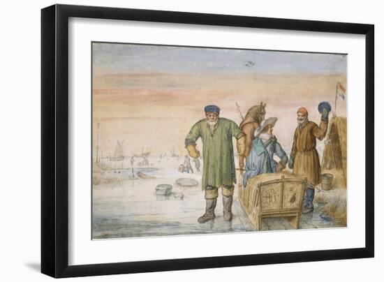 Two Old Men Beside a Sled Bearing the Coats of Arms of Amsterdam and Utrecht, 1620-33-Hendrik Avercamp-Framed Giclee Print