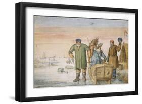 Two Old Men Beside a Sled Bearing the Coats of Arms of Amsterdam and Utrecht, 1620-33-Hendrik Avercamp-Framed Giclee Print