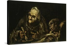 Two Old People Eating Soup 1819 Black Painting 53X85Cm-Francisco de Goya-Stretched Canvas