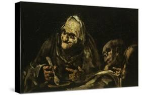 Two Old People Eating Soup 1819 Black Painting 53X85Cm-Francisco de Goya-Stretched Canvas