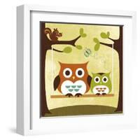 Two Owls on Swing-Nancy Lee-Framed Art Print