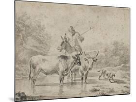 Two Oxen and a Shepherd on a Donkey Through the Ford-null-Mounted Giclee Print