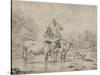 Two Oxen and a Shepherd on a Donkey Through the Ford-null-Stretched Canvas