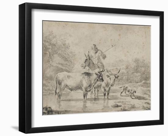 Two Oxen and a Shepherd on a Donkey Through the Ford-null-Framed Giclee Print